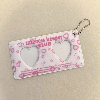 1-дюймовый держатель для карт в виде милого розового сердечка, Счастливый клевер, фото бобов, брелок для ключей, переносной футляр для удостоверения личности