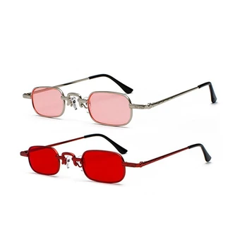 2 шт Ретро-панковские очки Прозрачные квадратные солнцезащитные очки Женские Ретро-солнцезащитные очки Мужские В металлической оправе - Розовый + серебристый и красный