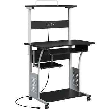3-ярусный компьютерный стол с зарядной станцией, полка для принтера для домашнего офиса, черный