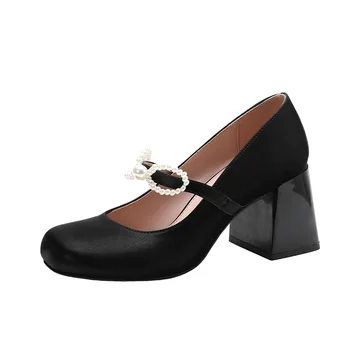 31-43 Женская обувь; Большие размеры; Туфли-лодочки Mary Jane С квадратным носком На блочном каблуке высотой 7 см