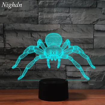 3D лампа-паук, светодиодный ночник для украшения детской спальни, 7 цветов, Пеленальный столик, настольный ночник, подарки на день рождения и Рождество