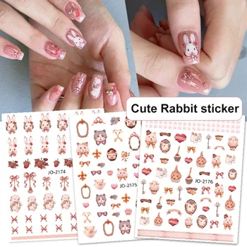3D наклейки наклеиваются на ногти kawaii cute rabbit animals designs, клейкие принадлежности для маникюра, ультратонкие слайдеры, наклейка из фольги для ногтей