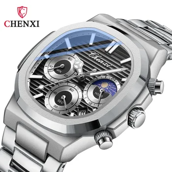 CHENXI 922 Новые деловые часы для мужчин, кварцевые наручные часы с датой и хронографом, Люминесцентные мужские Clcok 2023 из нержавеющей стали