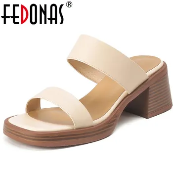 FEDONAS/ Лаконичные модные новейшие женские босоножки, тапочки на толстом каблуке, туфли-лодочки из натуральной кожи, женская весенне-летняя повседневная обувь для вечеринок