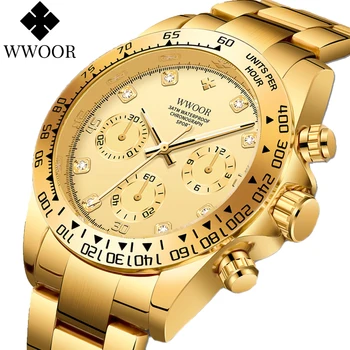 WWOOR/ Новые мужские часы, роскошные деловые часы для мужчин, ремешок из нержавеющей стали, модные водонепроницаемые наручные часы со светящимся хронографом