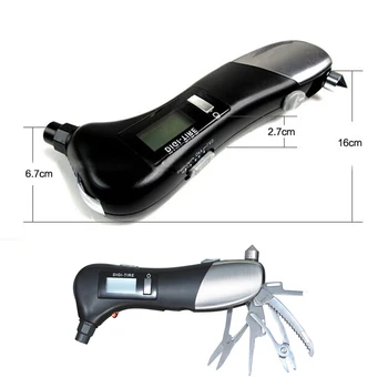 Автомобильный аварийный фонарь для кемпинга, автоматические измерительные инструменты, светодиодный дисплей, Многофункциональный автомобильный цифровой ЖК-манометр для шин