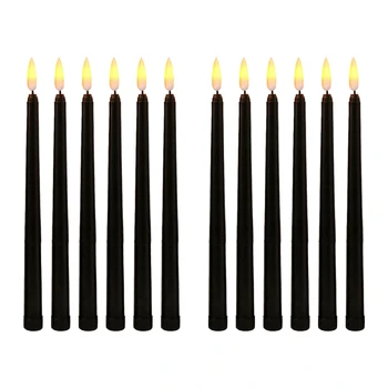 Акция! 12X черных светодиодных свечей на день рождения, желтые беспламенные мерцающие светодиодные свечи на Хэллоуин на батарейках