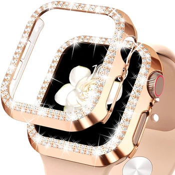 Бриллиантовая Накладка для Apple Watch Case 41мм 40мм 45мм 44мм Защитный Бампер iWatch Series 8 7 6 5 4 SE Аксессуары Без стекла