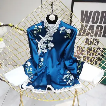 Весна-осень 2023, новый винтажный китайский кружевной топ ципао, короткий женский топ с вышивкой в восточном стиле, винтажные комбинезоны чонсам, пальто