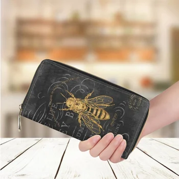 Винтажный женский кошелек с принтом пчелы, модный Новый кожаный длинный кошелек для денег, Повседневный женский деловой кошелек для банковских карт