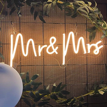 Вывеска Mr & Mrs С пользовательским именем, декор на Годовщину свадьбы, светодиодные вывески, фон для помолвки, настенный домашний неоновый свет, бар, паб, вечеринка
