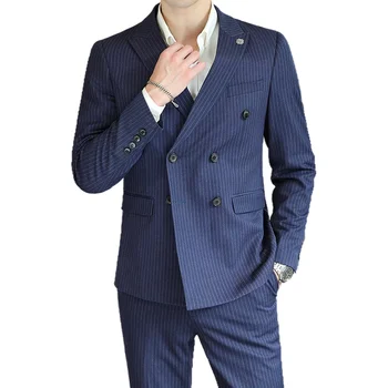 Высокое качество (блейзер + брюки), элегантный мужской деловой костюм для вечеринки в британском стиле, простой деловой костюм джентльмена из двух частей
