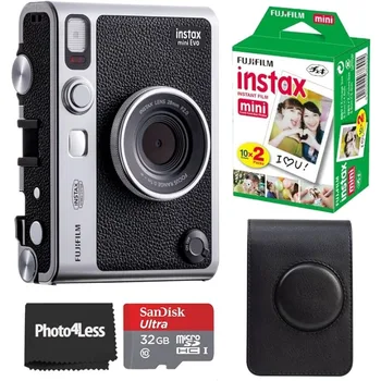 Гибридная черная Фотокамера Fujifilm Instax Mini EVO | Пленка Twin Pack | Карта microSD емкостью 32 ГБ с адаптером | Черный чехол Для фотокамеры