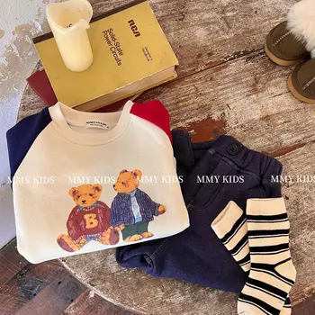 Детская флисовая накидка с одним раскосым глазом, осень 2023, новая флисовая накидка с цифровой печатью, медвежонок с длинными рукавами, толстая футболка