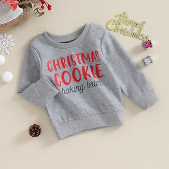 Детские рождественские свитшоты Повседневный пуловер с буквенным принтом в подарок с длинным рукавом Зимние топы для малышей