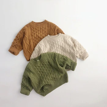 Детский свитер, вязаный пуловер 2022, осенне-зимний простой повседневный свитер для мальчиков, толстый ретро-пуловер, твист-свитер