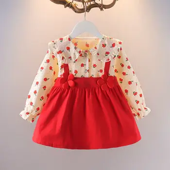 Детское платье, новое модное платье принцессы для девочек, весенне-осеннее Корейское однотонное платье с длинными рукавами для младенцев