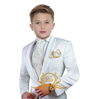 Жаккардовый костюм для мальчика из 2 предметов, Смокинг на одной пуговице, блейзер, Комплект брюк, Детский свадебный костюм
