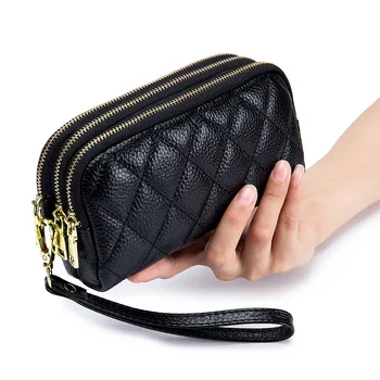 Женская мягкая кожаная сумка-клатч большой емкости, кошелек из натуральной кожи на 3 застежках-молнии, многофункциональный кошелек, сумка для мобильного телефона для женщин