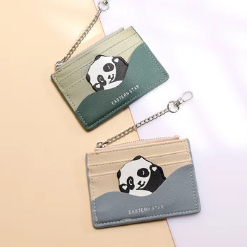 Женская пластиковая идентификационная карта на молнии, держатель кредитной карты, мини-визитница цвета панды, именная карточка, праздничный подарок