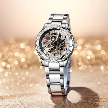 Женские автоматические часы, роскошные высококачественные механические часы со скелетоном, керамические часы Reloj из нержавеющей стали, женские наручные часы