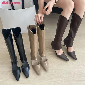 Женские туфли-лодочки до колена, Длинные сапоги, Модные Современные женские ботинки 