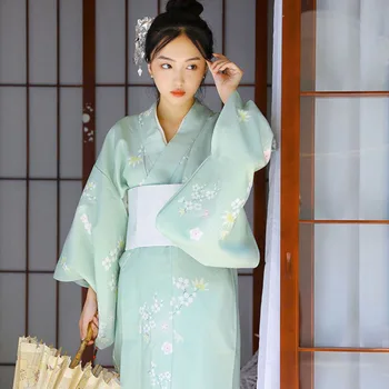 Женское Японское Кимоно для танцев, Свободный Японский Халат Вишневого цвета, Студенческий костюм Для фотосъемки, Вечерние платья