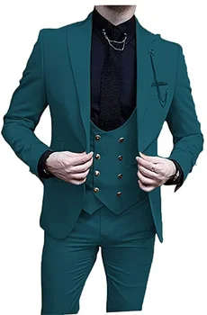 Зеленый свадебный мужской костюм для жениха, официальные смокинги, приталенные мужские костюмы для выпускного вечера, изготовленные на заказ, куртка, брюки, жилет, мужская одежда из 3 предметов