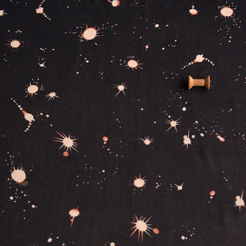 Качественная шифоновая ткань, мерцающие звезды на черном фоне, тканевое платье, рубашка, блузка, одежда, ткань для штор.