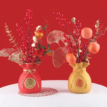 Китайская ваза для цветов Кашпо Горшок Форма Денежного мешка Удачные украшения Акцент для вечеринки Свадьбы подарка в гостиную