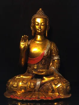 Коллекция Тибетского храма 15 дюймов, Старинная бронзовая роспись, узор Будды Шакьямуни, поклонение Амитабхе, Городской дом будды, Экзорцизм