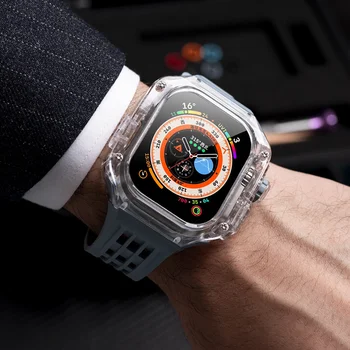 Комплект Модификации Для Apple Watch Ultra 2/1 49 мм Корпус Из Фторопластовой Резины Ремешок Для часов Iwatch Ultra 49 ММ Sport Прозрачный Корпус