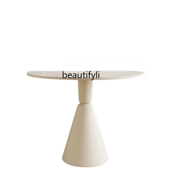 Круглый обеденный стол с каменной плитой Минималистичный Кремовый стиль, итальянский свет, Роскошь и простота, современный маленький круглый стол