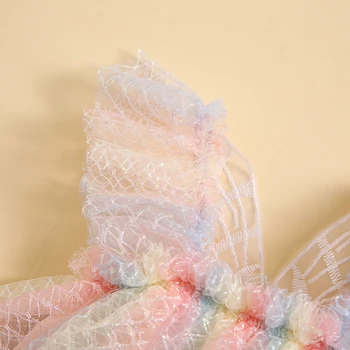 Летнее платье-ползунки для новорожденной девочки, комбинезон с рукавами-крыльями бабочки, сетчатое боди, радужное платье русалки