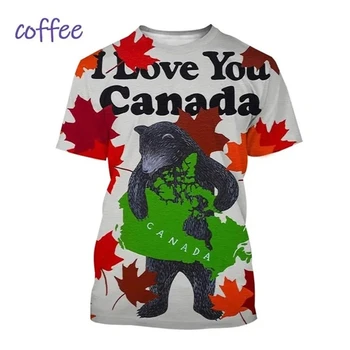 Летняя Горячая распродажа, Мужская футболка с 3D принтом I Love Canada, мужская футболка с короткими рукавами в стиле Хип-хоп, Повседневная футболка с канадским Флагом, Топ