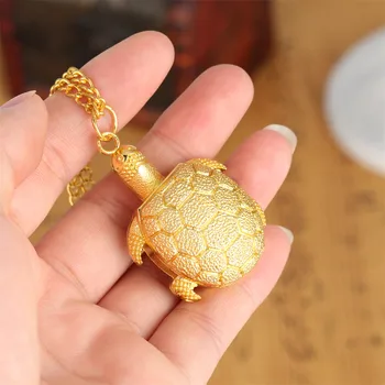 Милая Золотая Черепаха Кварцевые Карманные Часы для Детей Кулон Ожерелье Карманные Часы Подарки reloj de bolsillo