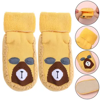 Милые носки для малышей, утепленные тапочки с героями мультфильмов, теплые махровые носки для малышей на резиновой подошве