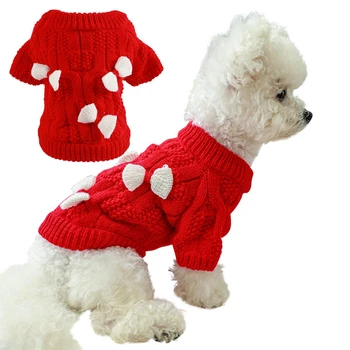 Милый свитер для собак с бантом, теплый домашний щенок, Одежда для маленьких средних собак, зимнее вязаное пальто для собак, куртка, одежда для кошек, пуловер для котенка