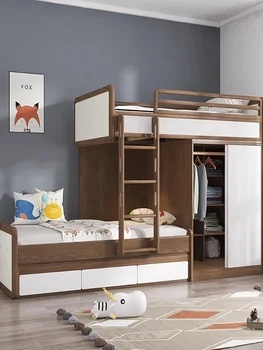 Многофункциональная кровать, параллельная двухслойная кровать из массива дерева, встроенная в шкаф, высокая и низкая кровать, верхняя и нижняя кровати