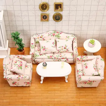 Модель дивана из ткани для кукольного домика 1: 12, модель мини-мебели OB11, мебель в пасторальном стиле, набор диванов, микромодель