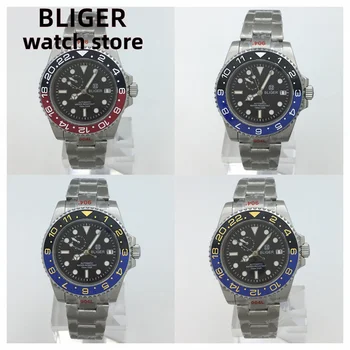 Модные автоматические механические мужские часы NH37 BLIGER 40 мм, черный циферблат, сапфировое стекло, ремешок из нержавеющей стали, многоцветная стопорная пластина