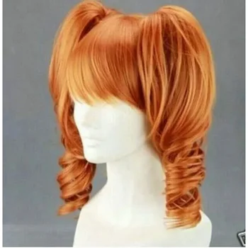 Модный средне-оранжевый кудрявый парик с косичкой 