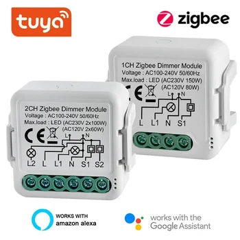 Модуль интеллектуального диммера Tuya Zigbee с нейтральным голосовым пультом дистанционного управления 1 2 Gang 2 Way Работает с Alexa Google Home