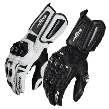 Мотоциклетные кожаные перчатки из углеродного волокна для гонок, защита от падения, Дышащая противоскользящая длинная перчатка мотоциклиста