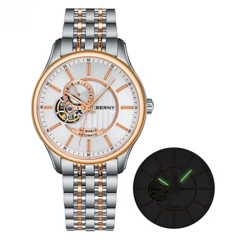 Мужские механические часы BERNY Skeleton Sapphire со светящейся стрелкой 5ATM, водонепроницаемые 40-миллиметровые часы, роскошные мужские часы NH39 из нержавеющей стали