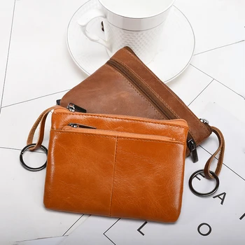 Мужские мягкие винтажные сумки для монет из натуральной кожи, кошелек, кошелек для денег, удостоверение личности, держатель кредитной карты, однотонный брелок, сумки для хранения, клатч
