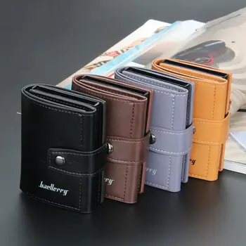 Мужской короткий кошелек с магнитной пряжкой, мужской кожаный кошелек для отдыха, мягкий классический двусторонний кошелек, держатель для карт
