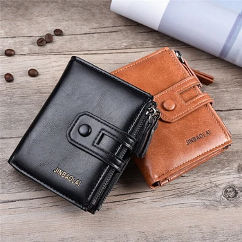 Мужской кошелек, брендовый кошелек с двойной застежкой-молнией и засовом, маленький кошелек, мужской высококачественный короткий держатель для карт, кошелек для монет Carteira