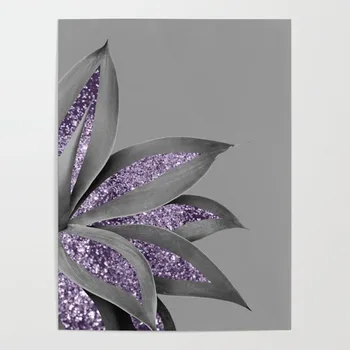 Настенный плакат с серыми листьями, HD-принты, сверкающая модульная картина, холст с агавой, минималистичное украшение дома для гостиной