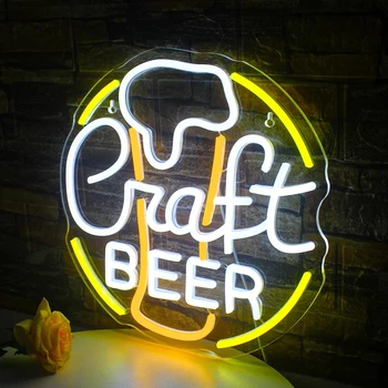 Неоновая вывеска Craft Beer, желто-белые светодиодные неоновые лампы для декора стен, ресторан, Пивной бар, клуб, Мужская пещера, праздничные украшения для вечеринок
